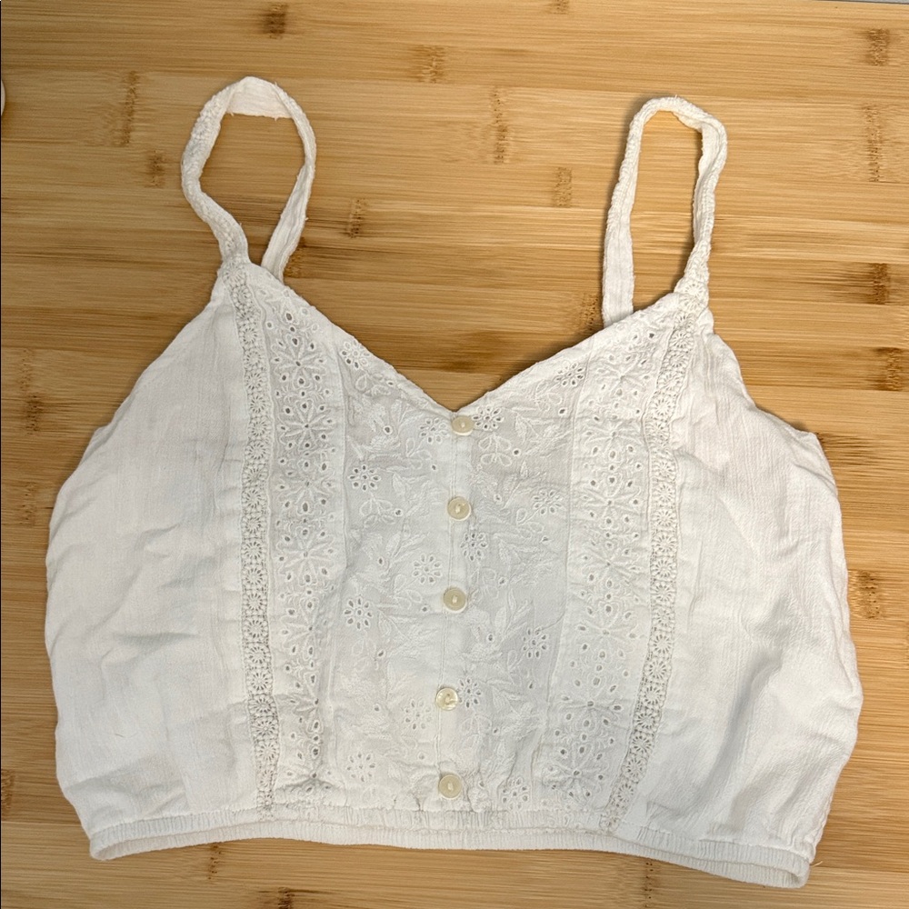 American Eagle Size Extra Small XS Women's Teen Girl White Lace Embroidered Top